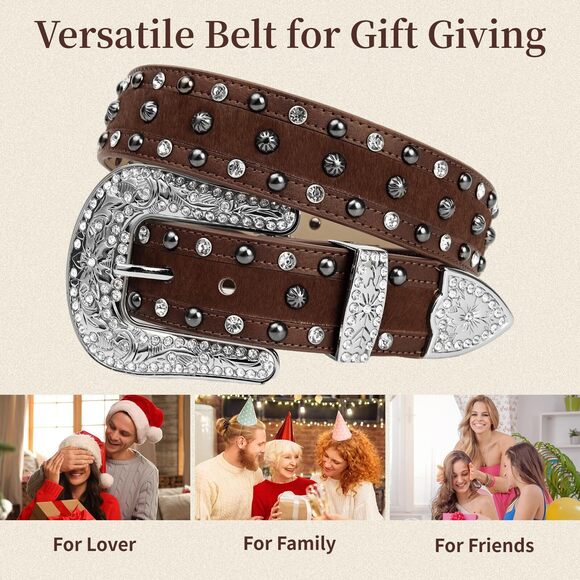 6872 Women\'s Haircalf Leather Belt- Western Style With Floral Buckle & main image 4